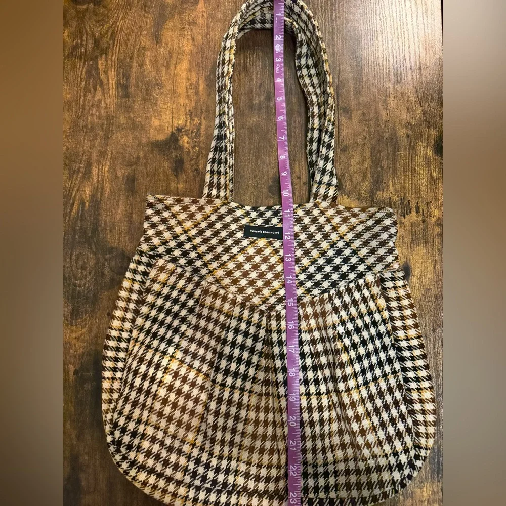 Francois Beauregard Brown Black Houndstooth Tote Handbag Boho Designer Small